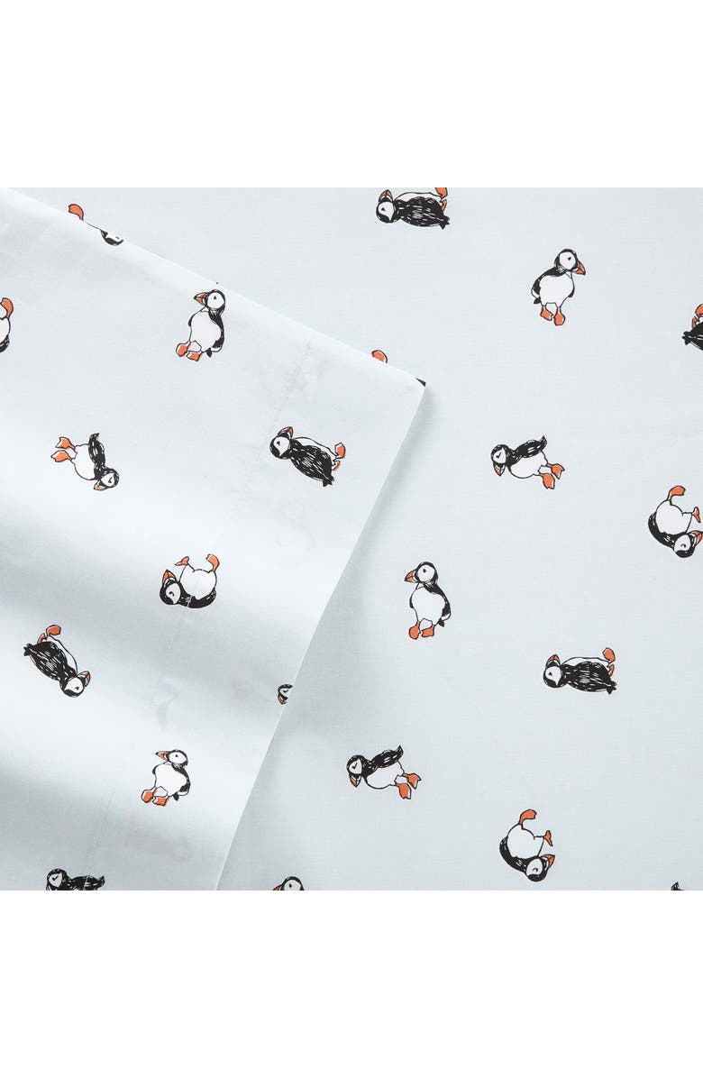 POPPY AND FRITZ Puffin Paradise 200 Thread Count Cotton Percale Sheet Set, Alternate, color, Light Pastel Blue