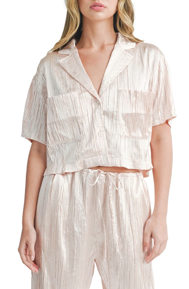 All in Favor Textured Satin Crop Button-Up Shirt, Main, color, 