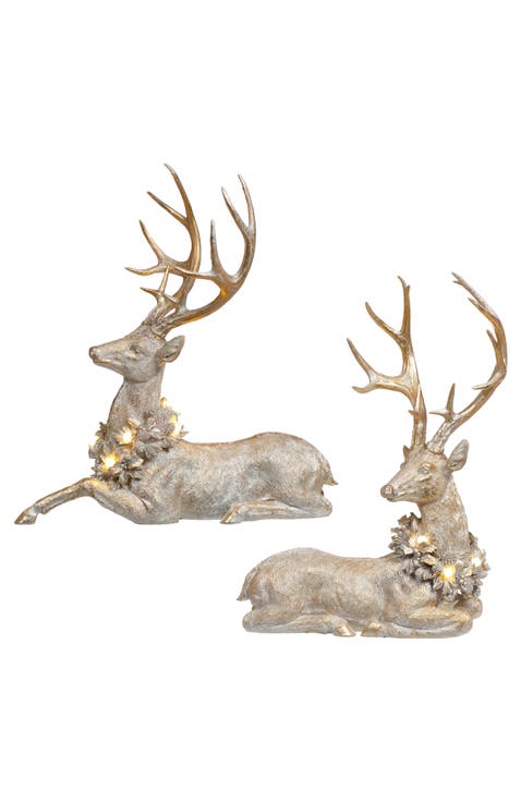 Deer with LED Wreath, Set of 2