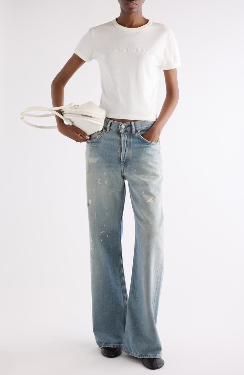 Acne Studios Etza Embroidered Logo Fitted Cotton T-Shirt, Alternate, color, Cold White