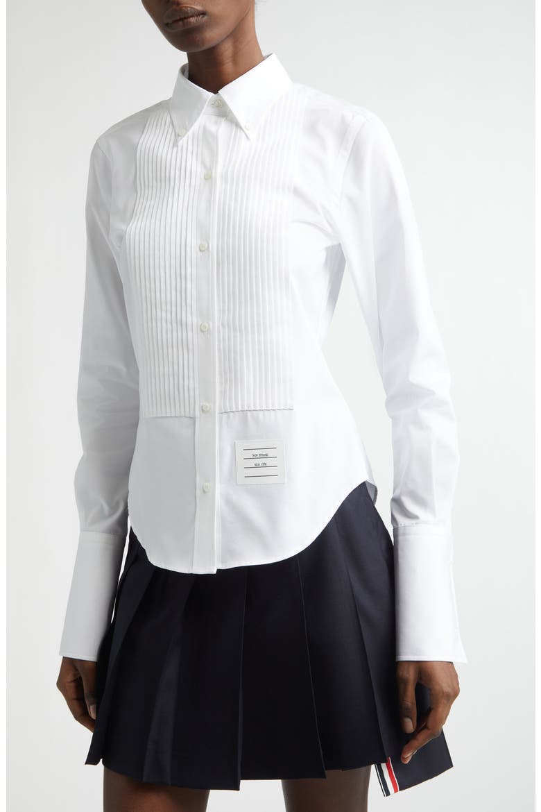Plissé Bib Button-Down Shirt, Alternate, color, WHITE
