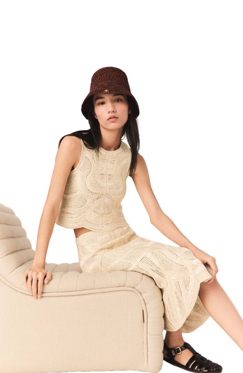 maje Long crochet skirt, Alternate, color, Beige