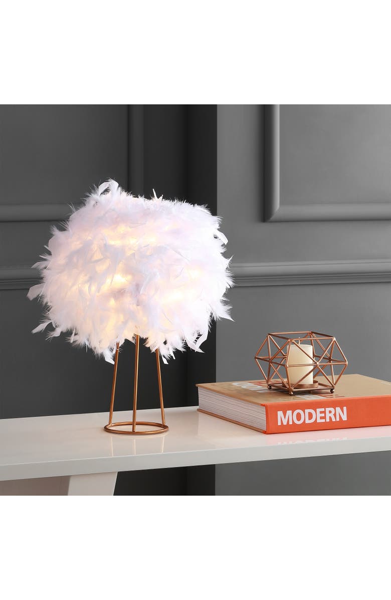 JONATHAN Y Stork Feather Metal LED Table Lamp, Alternate, color, White/Gold