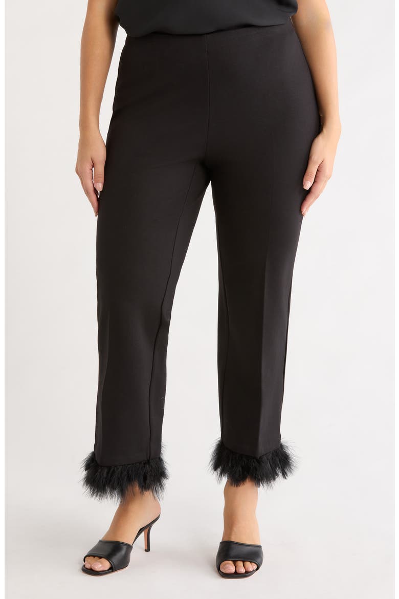 Hollywood Waist Feather Cuff Ankle Pants, Main, color, ANNE BLACK