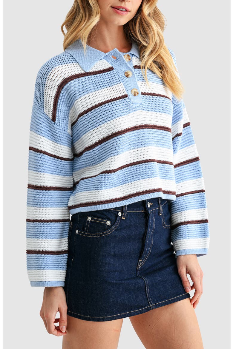 Striped Polo Sweater, Alternate, color, BLUE BROWN