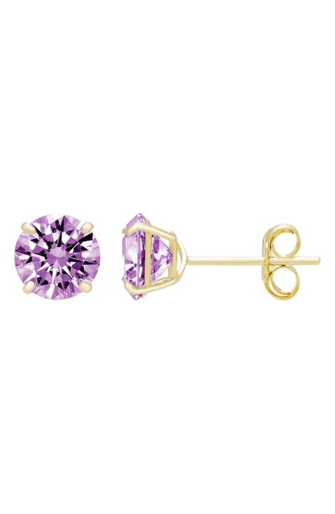 14K Yellow Gold Round Cubic Zirconia Birthstone Stud Earrings