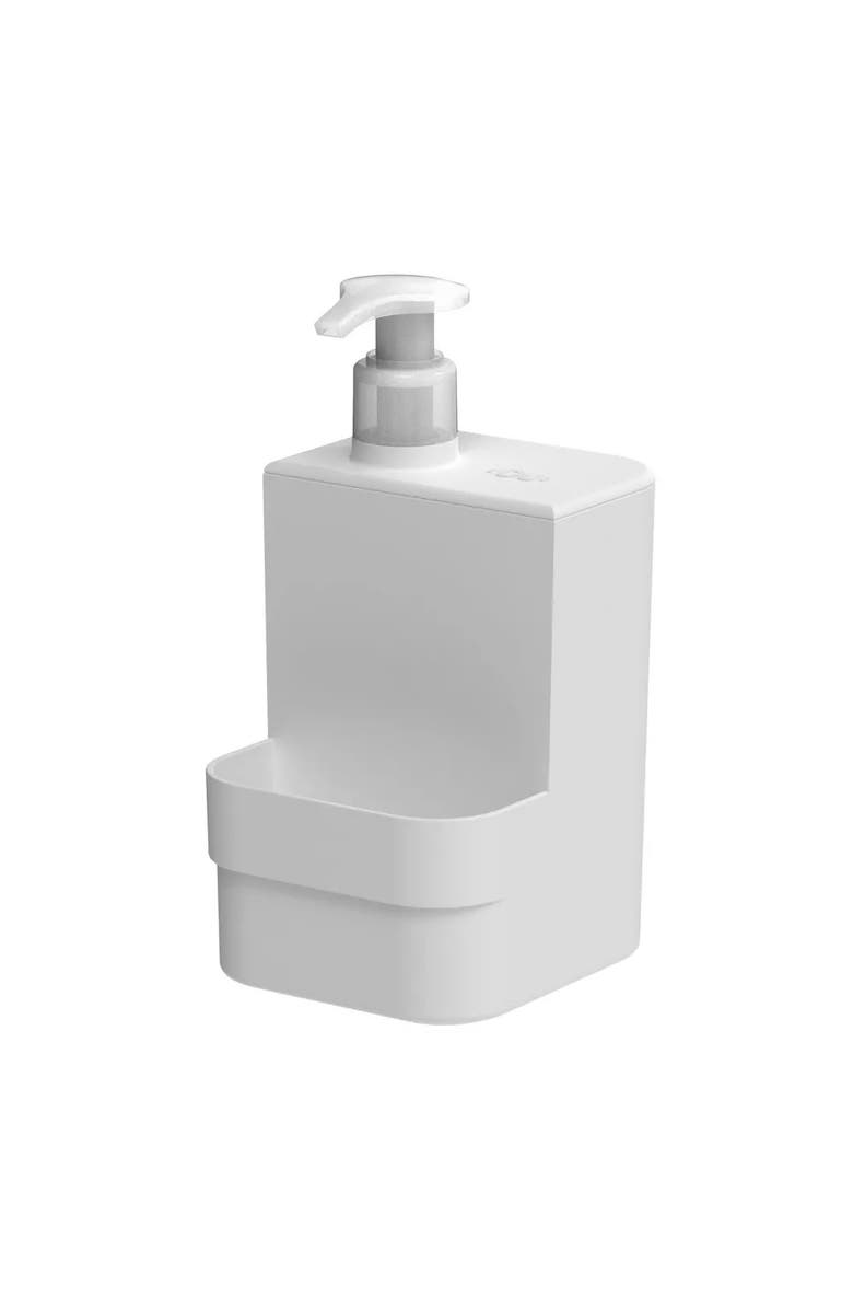 OU Clear Durable Kitchen Dish Soap Dispenser Organizer with Sponge Holder, 16 oz, Main, color, White
