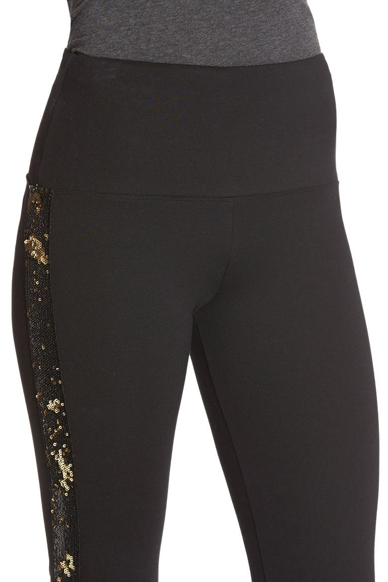 Lyssé Sequin Ponte Leggings, Alternate, color, BLACK