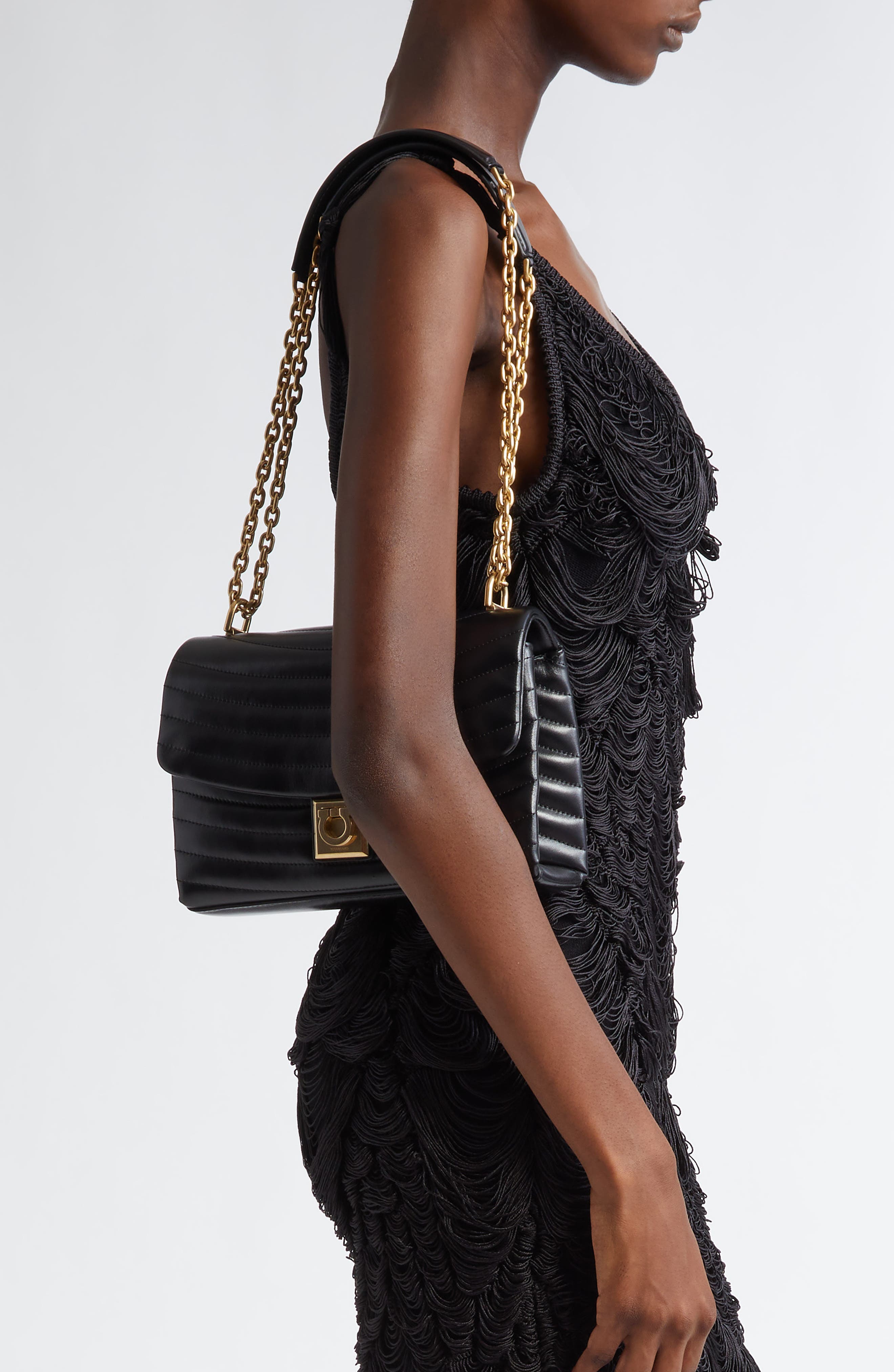 FERRAGAMO Medium Matelassé Leather Shoulder Bag, Alternate, color, 