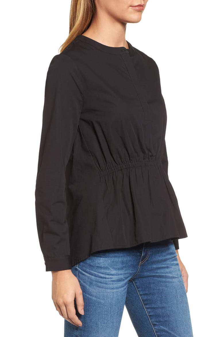 Cinched Front Peplum Top, Alternate, color, BLACK
