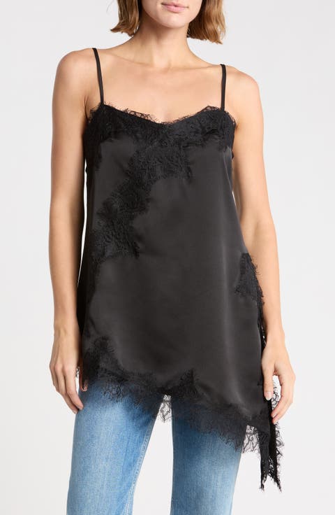 Lace Trim Asymmetric Satin Camisole