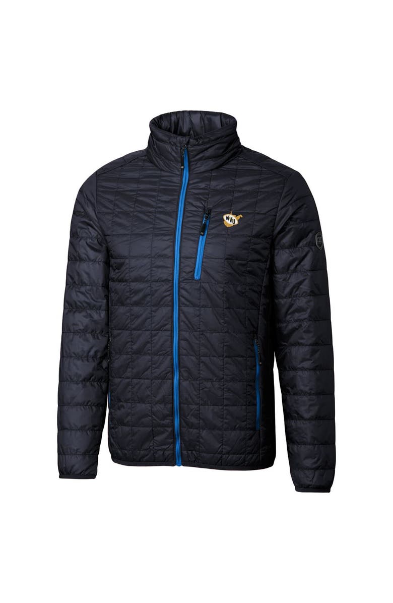 Cutter & Buck Navy West Virginia Mountaineers Primary Team Logo Rainier PrimaLoft Eco Insulated Full-Zip Puffer Jacket, Alternate, color, 