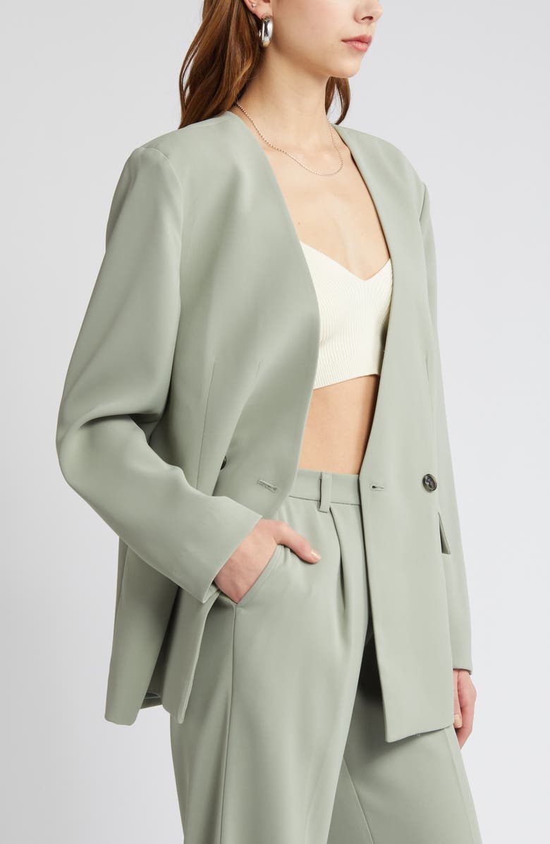 Open Edit Collarless Double Breasted Blazer, Alternate, color, Green Halo