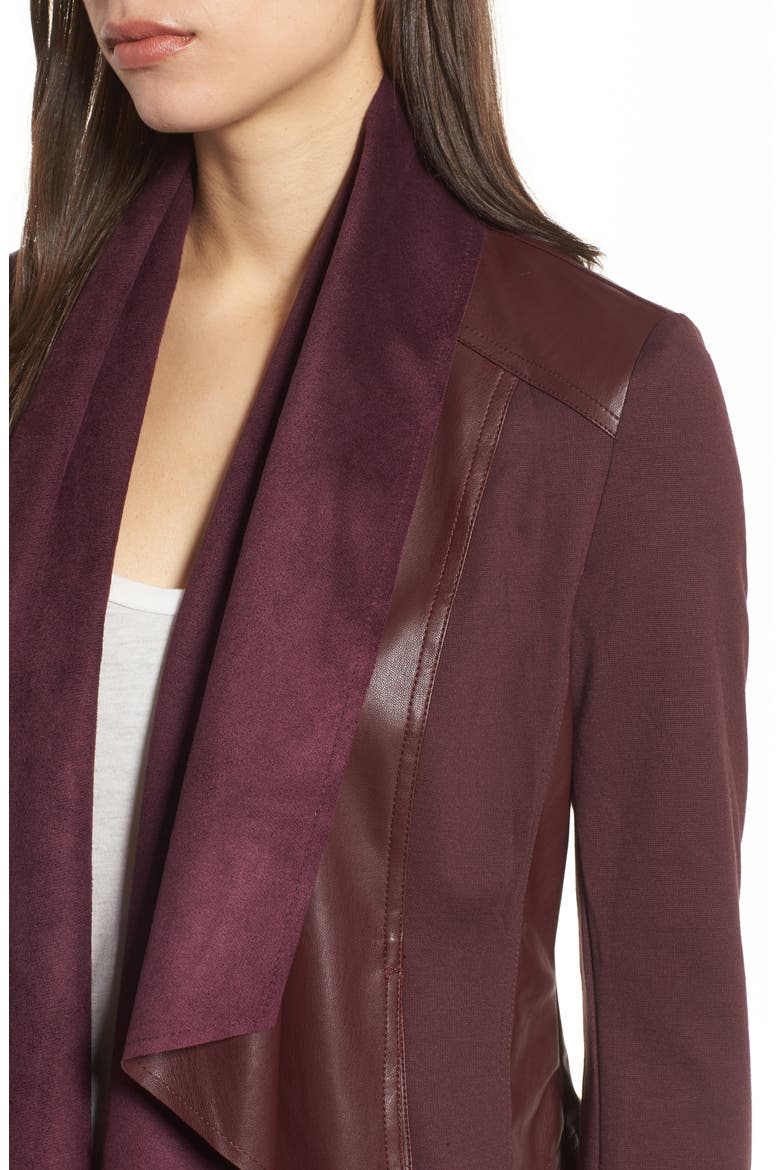 Drape Ponte Jacket, Alternate, color, BORDEAUX