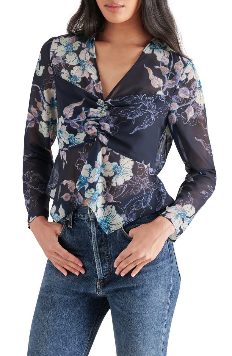 Steve Madden Casey Floral Print Peplum Top, Alternate, color, 