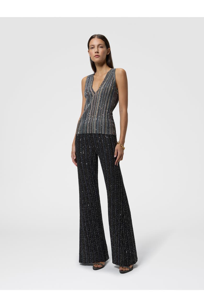 Ribbed Top With Sequins And V-neck, Alternate, color, Black Multicoloured