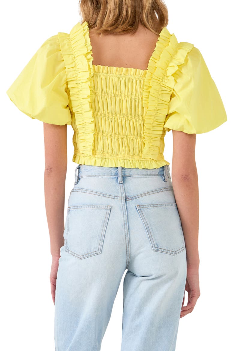 Shirred Bodice Puff Sleeve Cotton Crop Top, Alternate, color, YELLOW