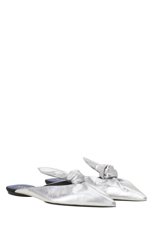 Lanvin Midnight Step Bow Mule In Metallic Leather In Silver