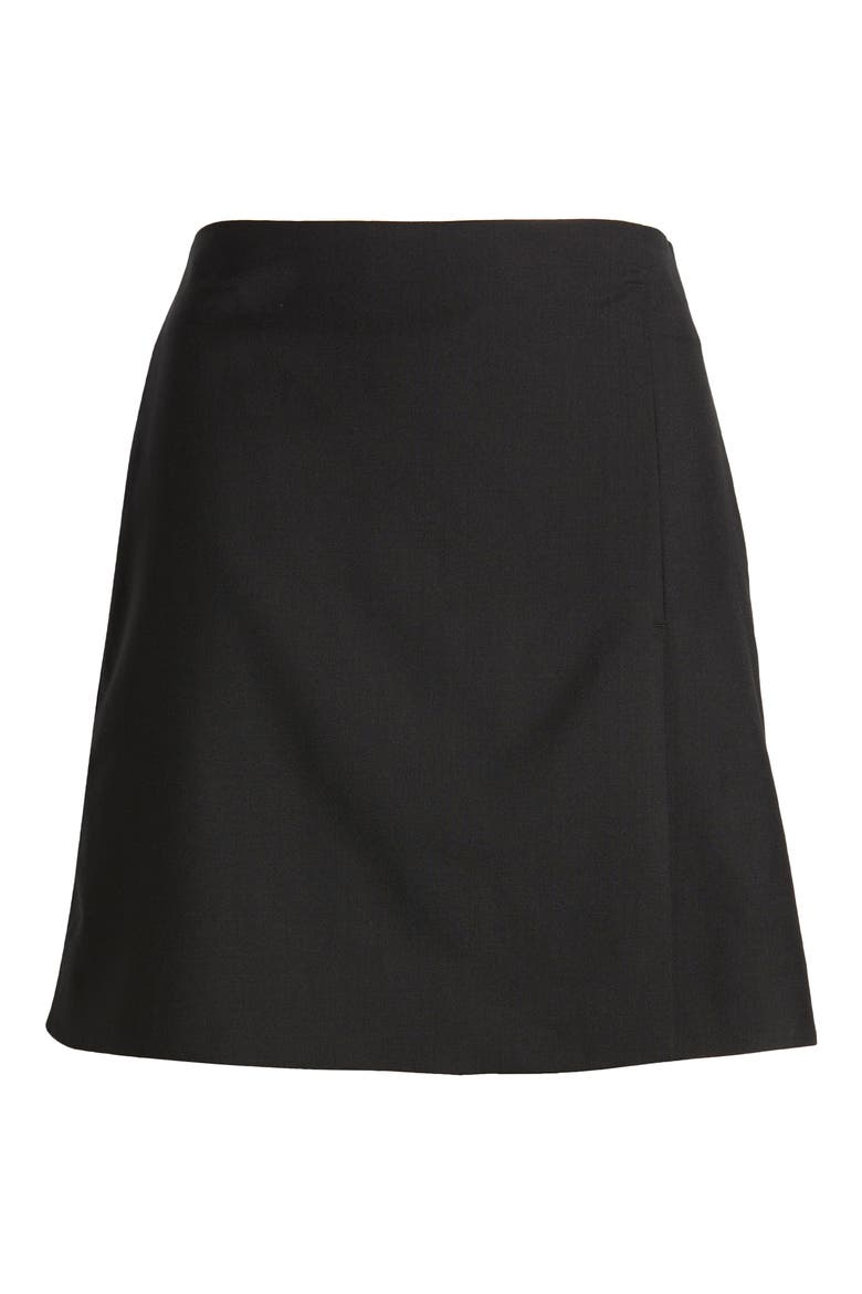 Wrap Effect Wool Miniskirt, Alternate, color, BLACK DARK