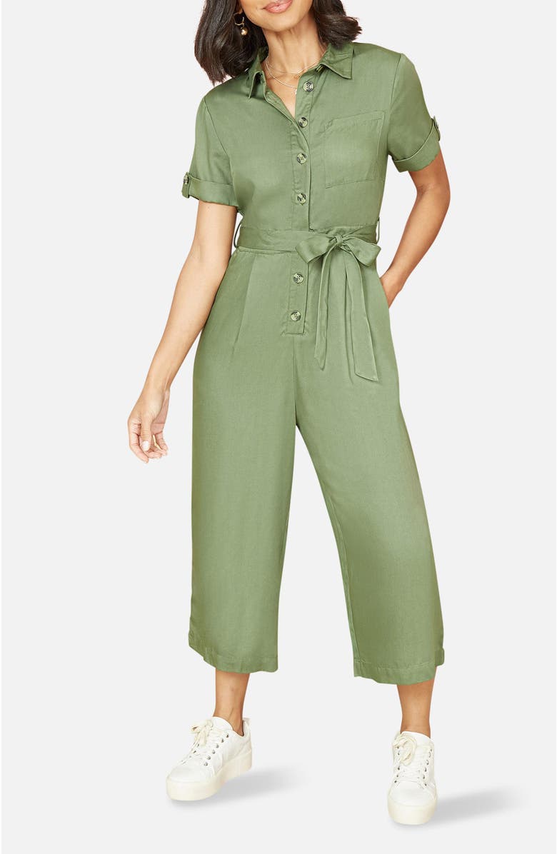 Yumi Structured Belted Cropped Jumpsuit, Alternate, color, Green