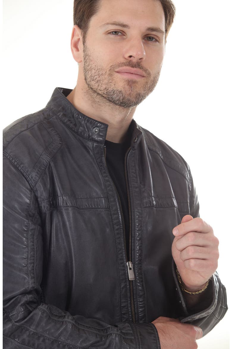 Water Resistant Leather Racer Jacket, Alternate, color, CHARCOAL