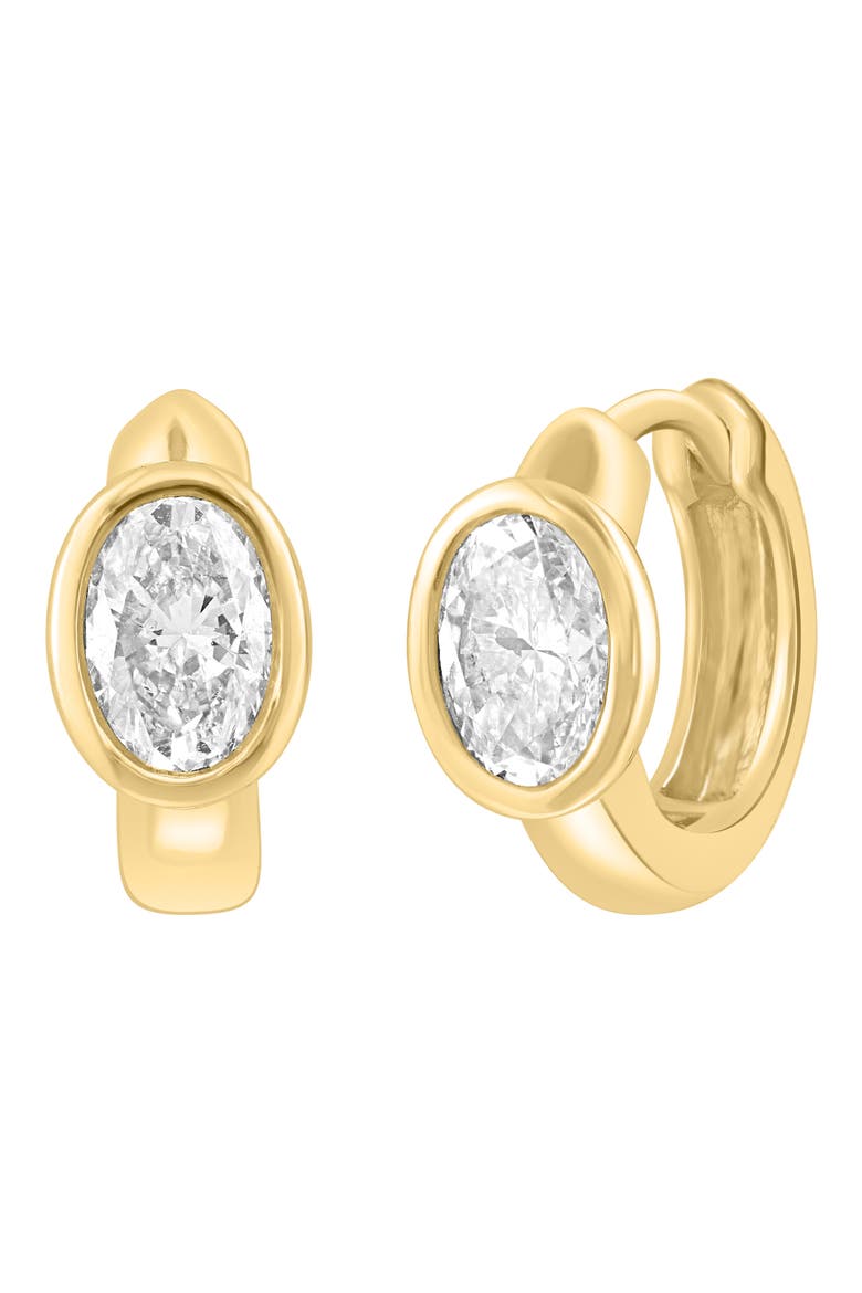14K Gold Plated Sterling Silver Oval Lab Grown Diamond Huggie Hoop Earrings, Main, color, GOLD