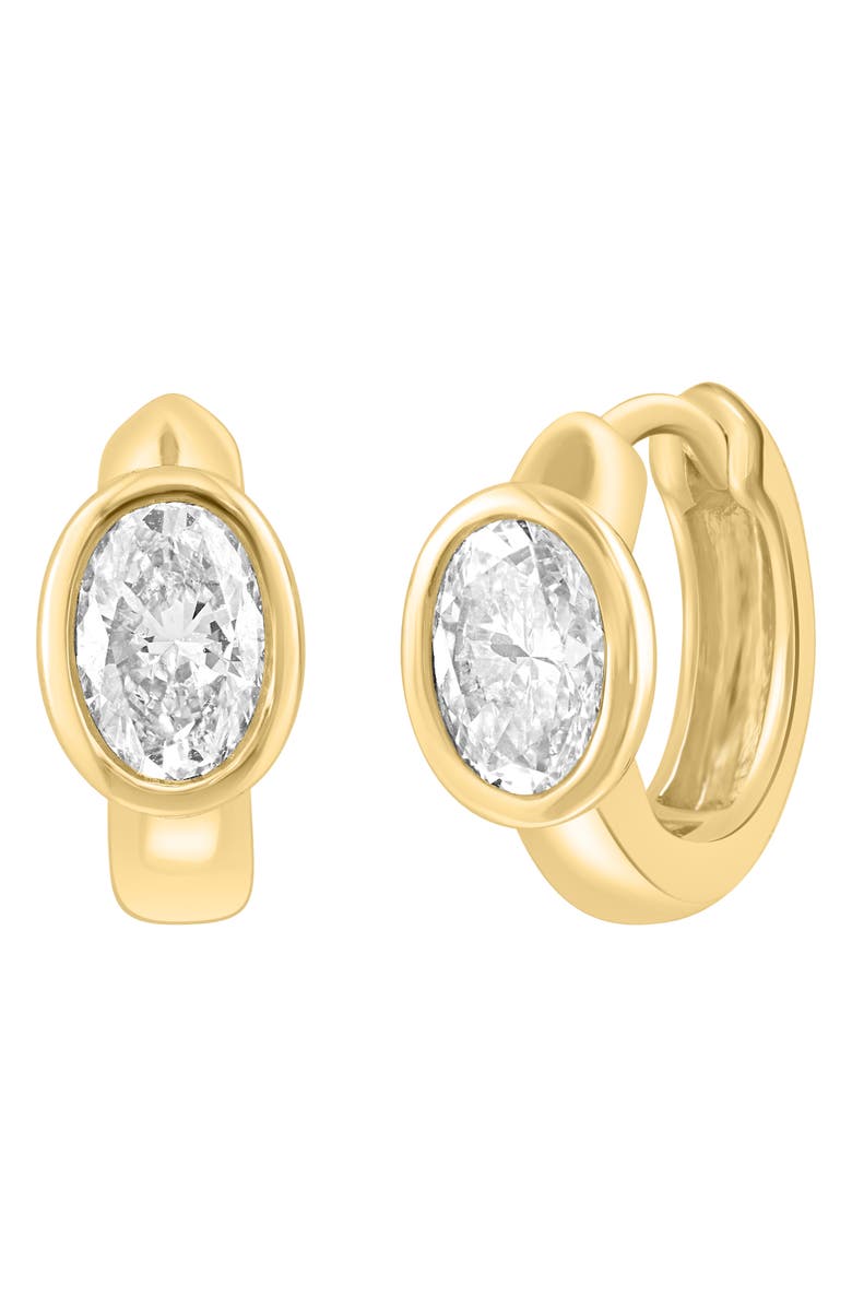 EFFY 14K Gold Plated Sterling Silver Oval Lab Grown Diamond Huggie Hoop Earrings, Main, color, Gold