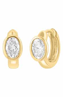 EFFY 14K Gold Plated Sterling Silver Oval Lab Grown Diamond Huggie Hoop Earrings