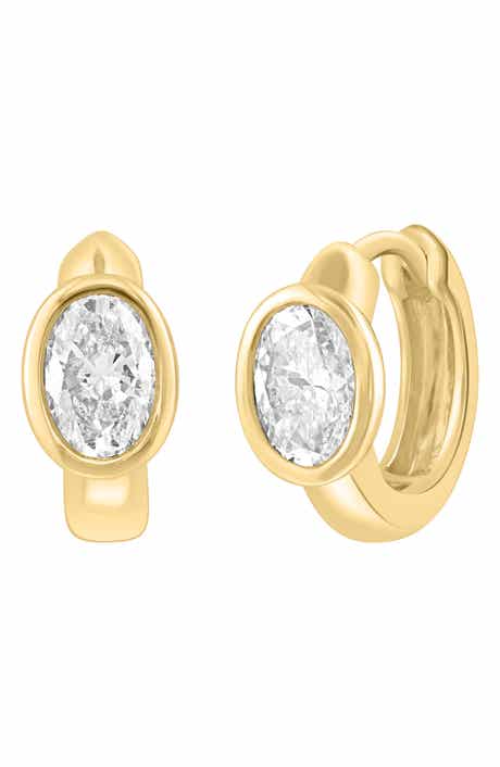 EFFY 14K Gold Plated Sterling Silver Oval Lab Grown Diamond Huggie Hoop Earrings