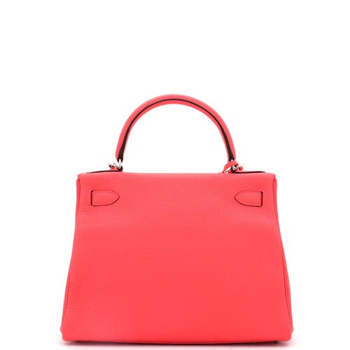 Pre-owned Hermes  Hermes Kelly Handbag Red Clemence With Palladium Hardware 28 In Red