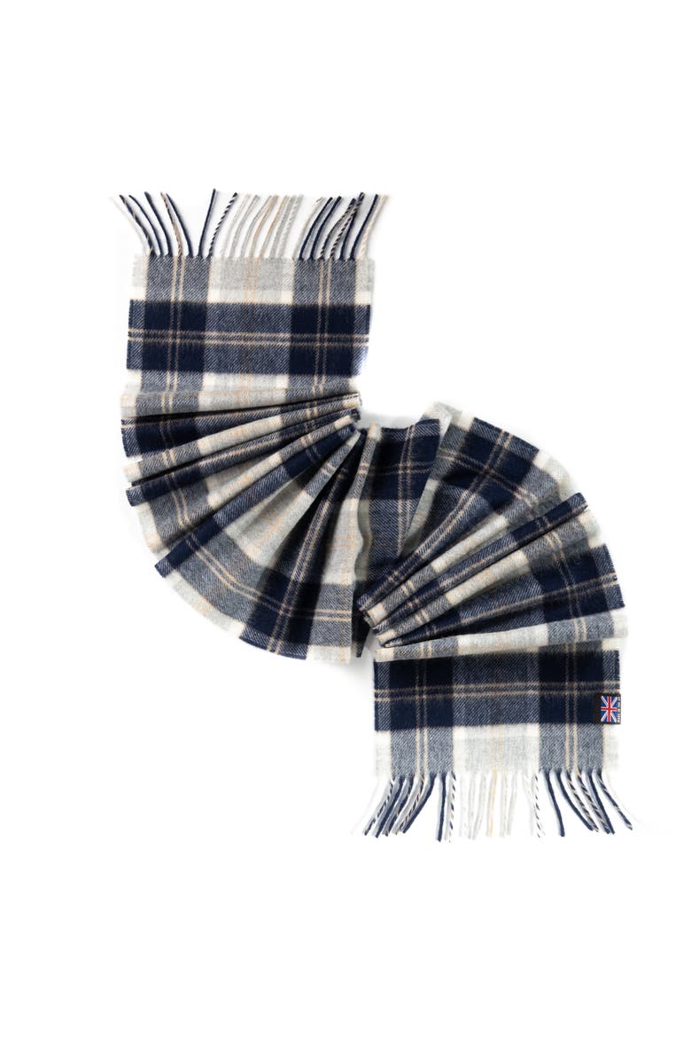 Heritage Plaid Fringed Merino Wool Scarf, Alternate, color, Silver