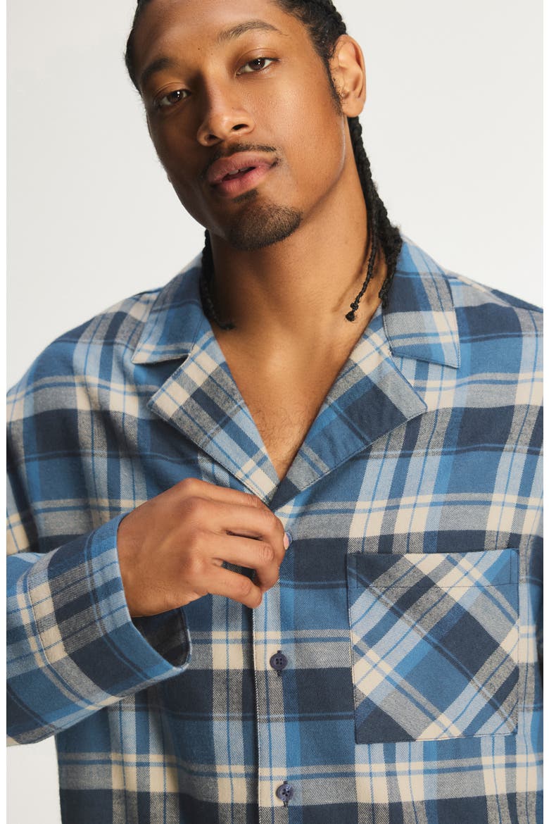 Savage X Flannel Pajama Shirt, Alternate, color, DARK AND STORMY BLUE MAD PLAID