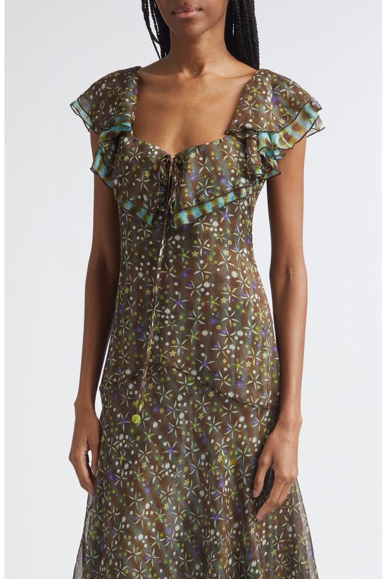 Caenes Ruffle Chiffon Midi Dress, Alternate, color, BLUE MULTI