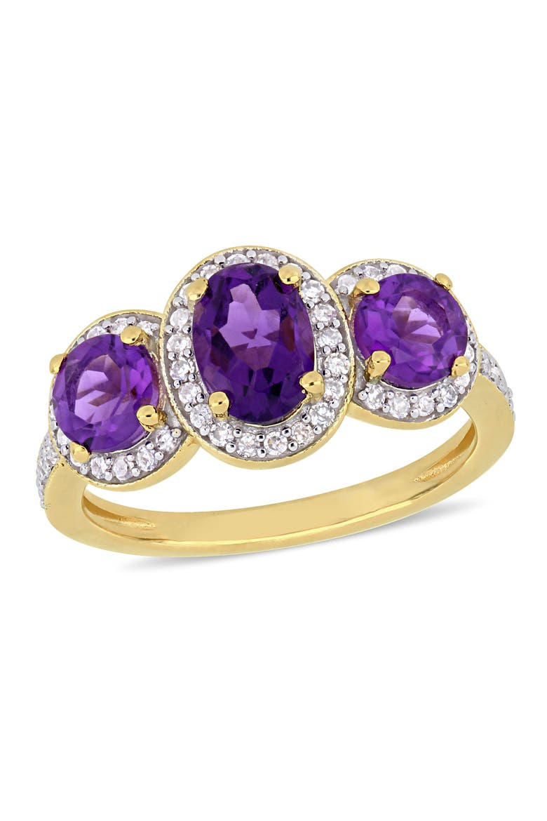 Amethyst & Diamond 3-Stone Halo Ring, Main, color, Amethyst