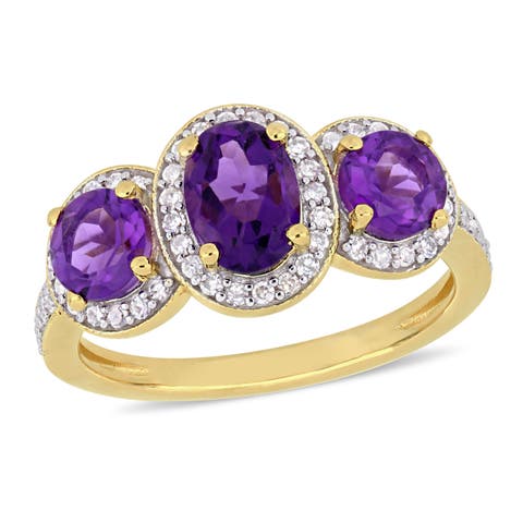 Amethyst & Diamond 3-Stone Halo Ring