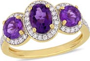 Julianna B. Amethyst & Diamond 3-Stone Halo Ring