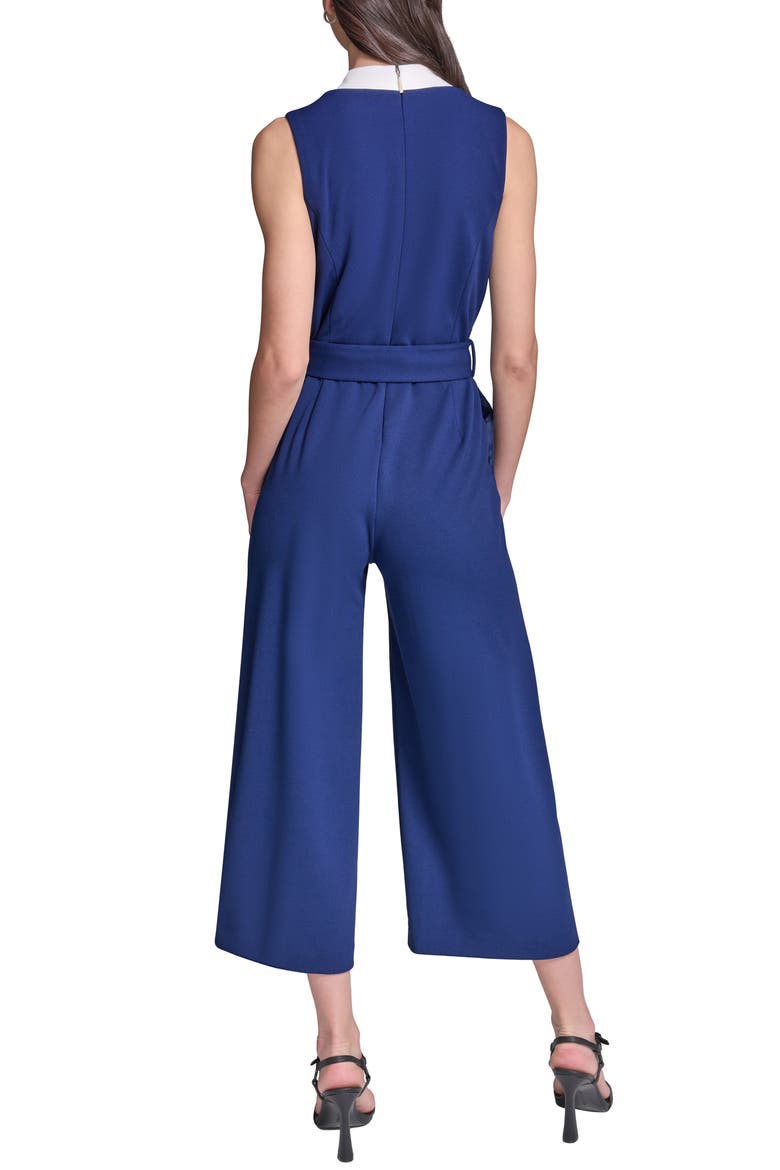 Belted Scuba Crepe Jumpsuit, Alternate, color, MARITIME/ SOFT WHITE