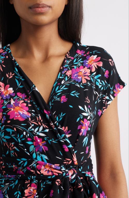 Loveappella Floral Print Faux Wrap Midi Dress