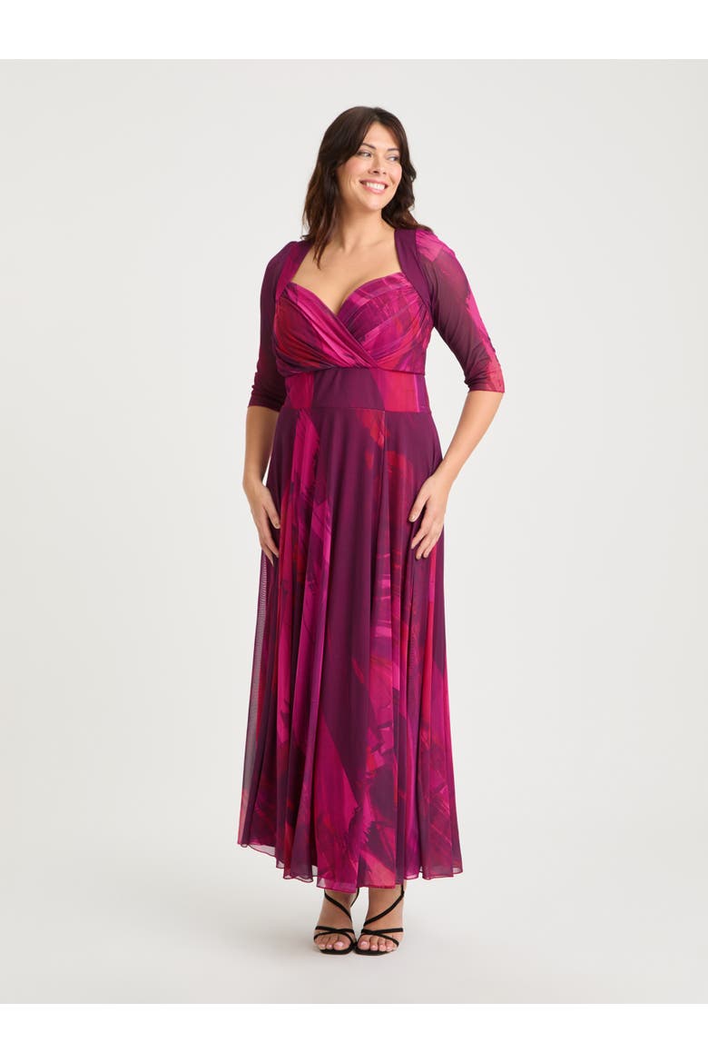 Elizabeth Abstract Print Mesh Maxi Gown, Main, color, Wine Abstract