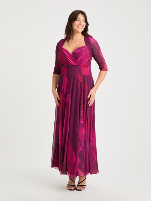 Elizabeth Abstract Print Mesh Maxi Gown