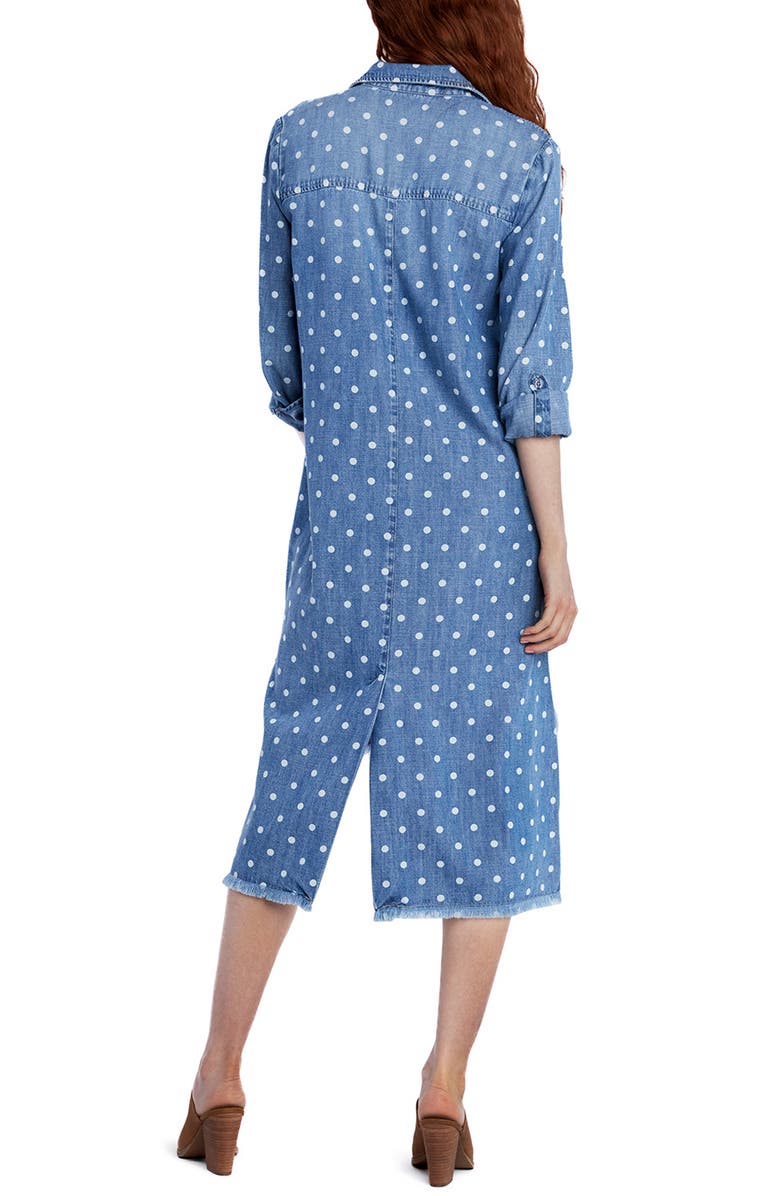 Billy T Three-Quarter Sleeve High-Low Chambray Shirtdress, Alternate, color, Dots