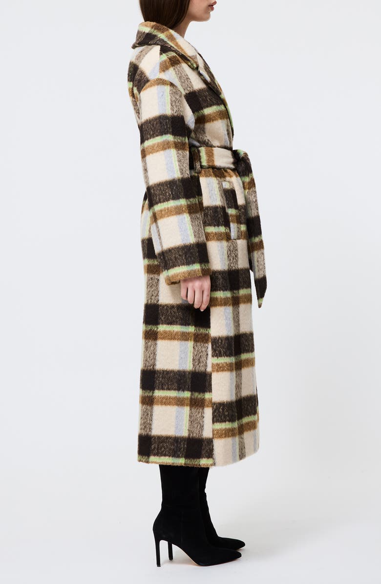 French Connection Remi Plaid Faux Fur Trench Coat, Alternate, color, Brown Multi