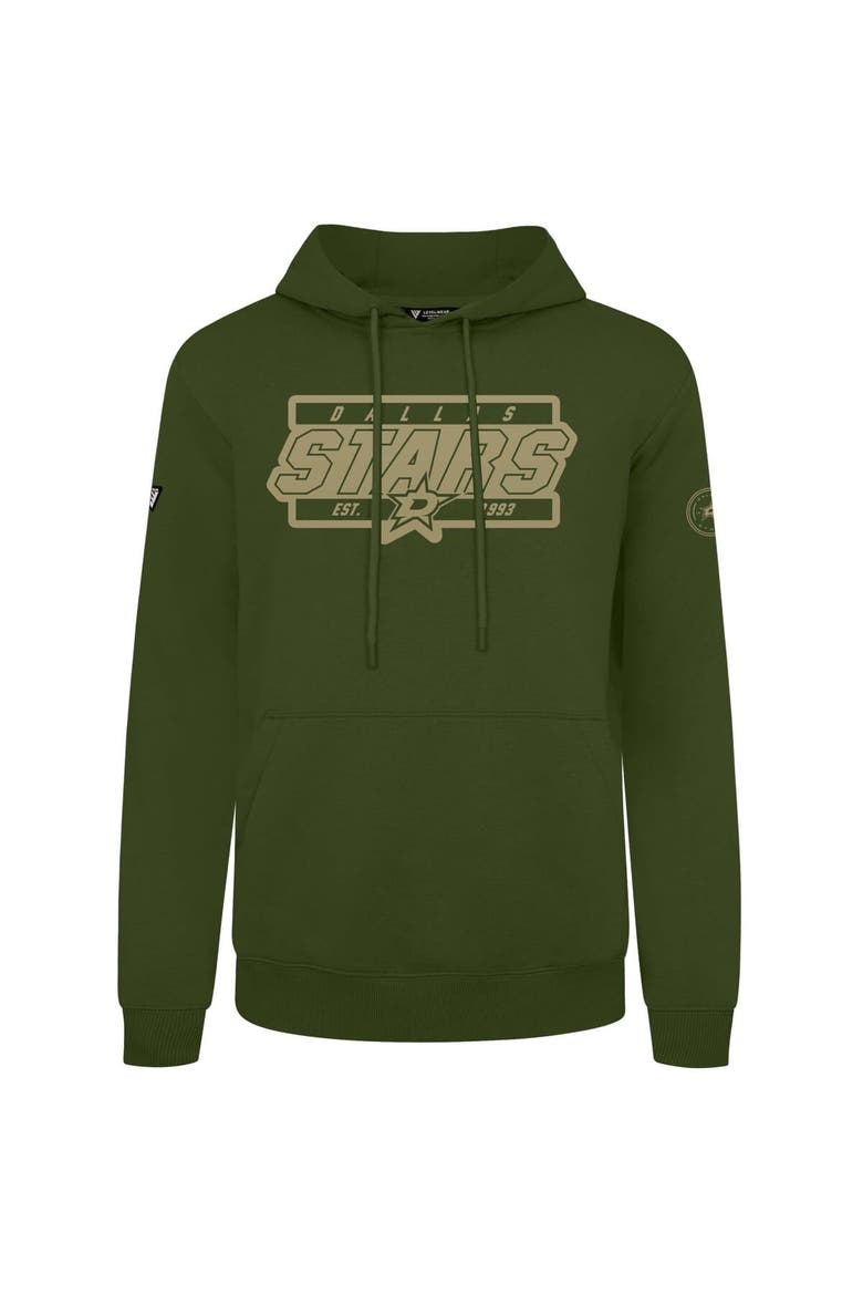 Men's Levelwear Olive Dallas Stars Podium Pullover Hoodie, Main, color, Olive