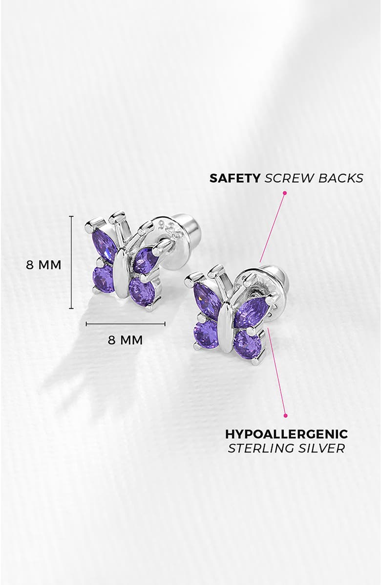 In Season Jewelry Dainty Cubic Zirconia Butterfly Earrings, Alternate, color, Purple