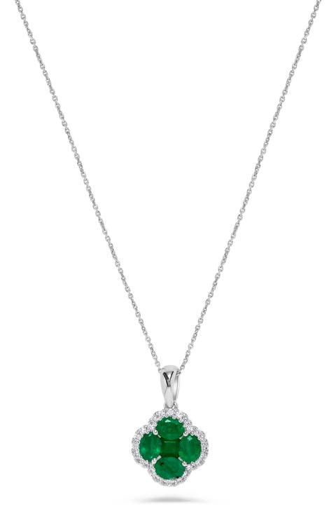 Stone & Diamond Clover Pendant Necklace - 0.15ct.