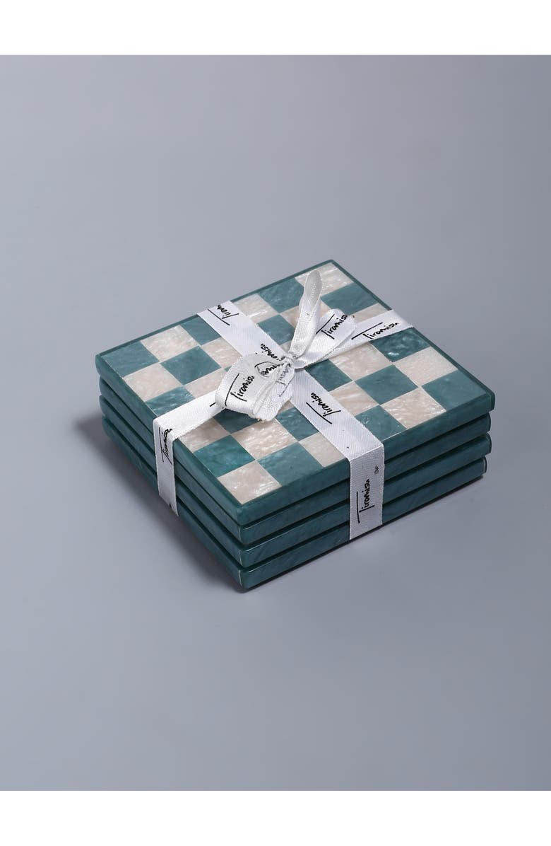 Tiramisu Set of 4 Checkered Resin Coasters, Alternate, color, Blue
