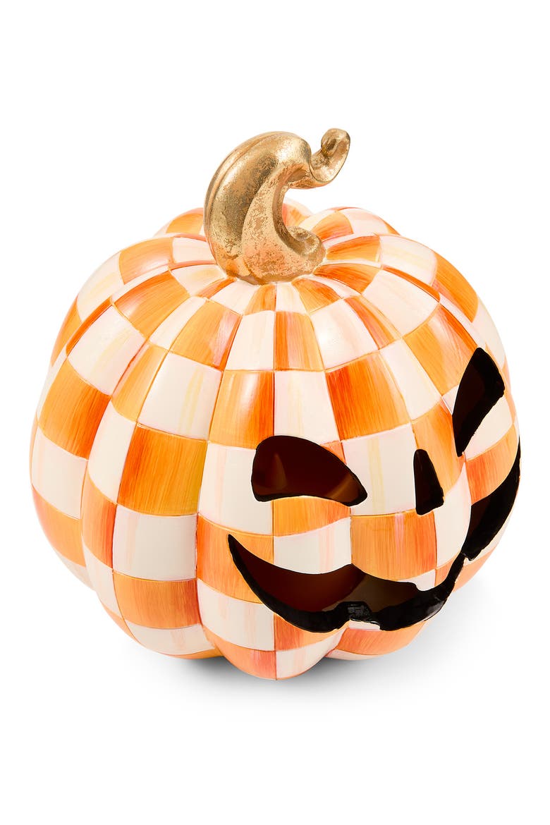 Small Orange Checked Illuminated Pumpkin, Alternate, color, ORANGE
