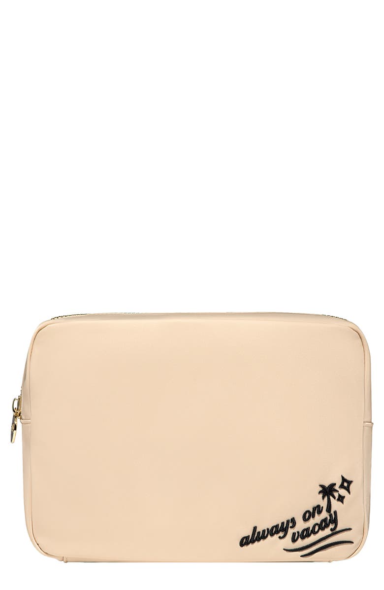 Stoney Clover Lane Large Embroidered Nylon Pouch, Main, color, Sand