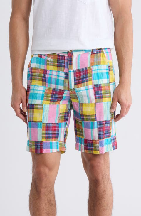 Patchwork Madras Flat Front Shorts