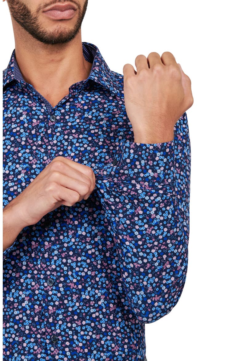Liberty Floral Print Stretch Performance Dress Shirt, Alternate, color, NAVY